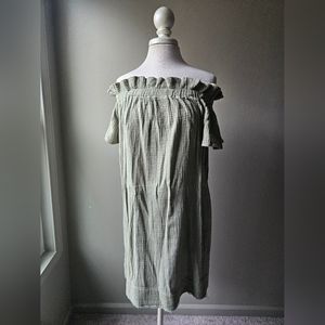 Amadi Olive Cotton Off the Shoulder Dress